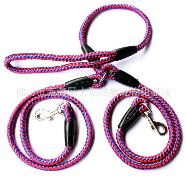 Color: A Rose Red 0.8cm - Double-Ended Traction Rope For Walking The Dog Hand-Double-Ended Traction Rope One Plus Two Leash Collar Pet Supplies Dog Collar