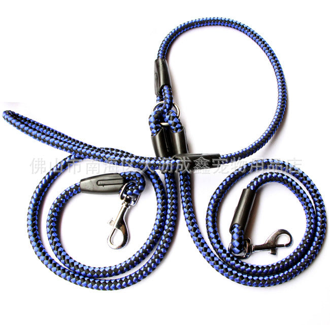 Color: A Blue 1.5cm - Double-Ended Traction Rope For Walking The Dog Hand-Double-Ended Traction Rope One Plus Two Leash Collar Pet Supplies Dog Collar