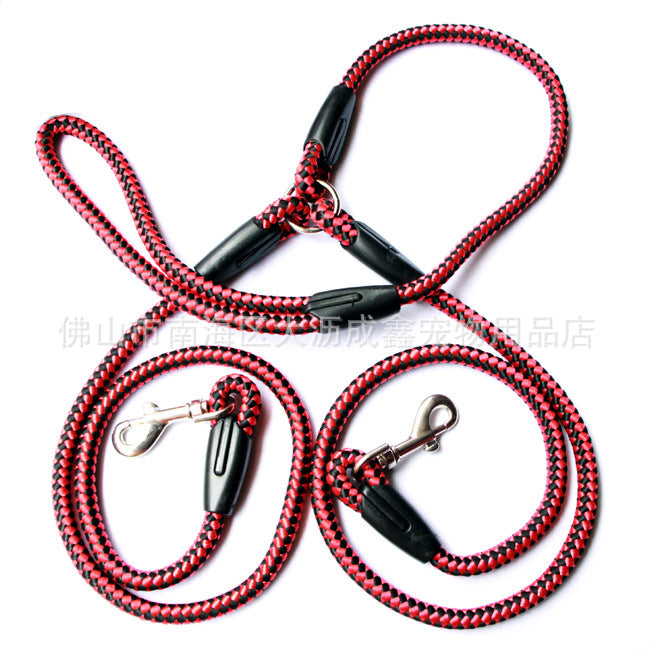 Color: A Red 0.8cm - Double-Ended Traction Rope For Walking The Dog Hand-Double-Ended Traction Rope One Plus Two Leash Collar Pet Supplies Dog Collar