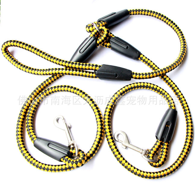 Color: A Yellow 0.8cm - Double-Ended Traction Rope For Walking The Dog Hand-Double-Ended Traction Rope One Plus Two Leash Collar Pet Supplies Dog Collar