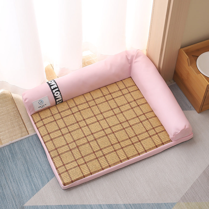 Color: Pink, style: Four corners-M, Size:  - Summer Cooling Mats Cat Bed Dog Bed Dog Sofa Pet Mats Cat House Ice Pad Dog Sleeping Mats Cool Cold Bamboo Fiber Cat Bed