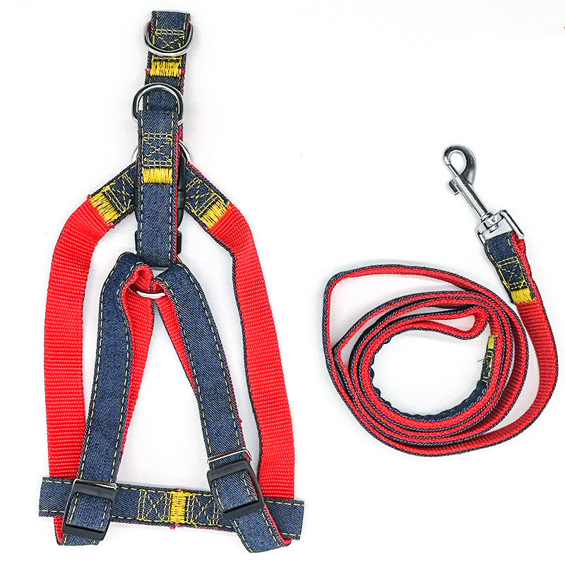 Color: Red, Size: Small - Dog Walking Traction Rope Harness Chest Harness Rope Dog Chain