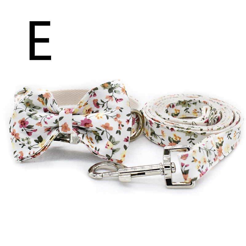 style: E style, Size: L - White Flower Flower Pet Collar Leash Metal Buckle Dog Collar Cat Collar
