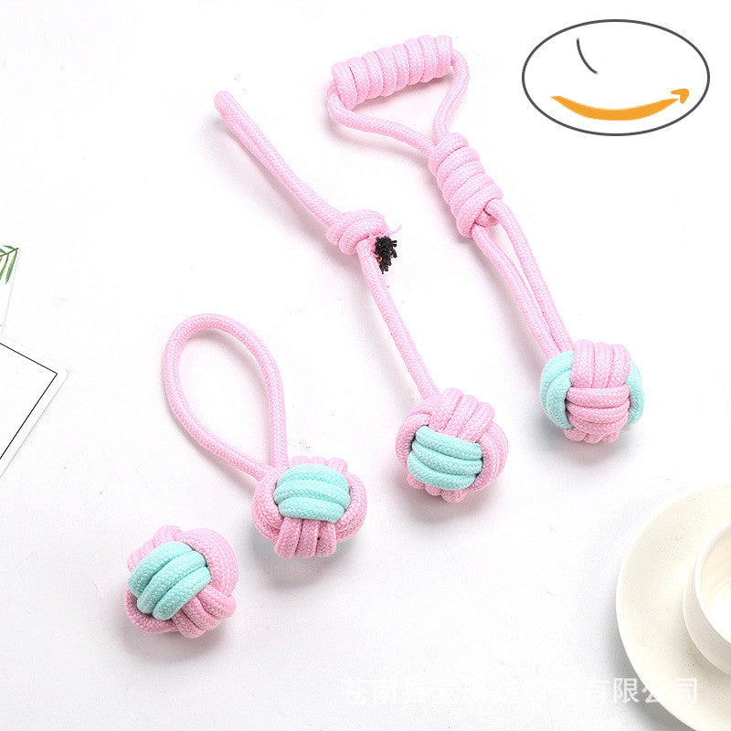 style: 01blue pink - Bite-resistant Cotton Rope Molar Teeth Cleaning Rope Knotting Cat And Dog Toy Set