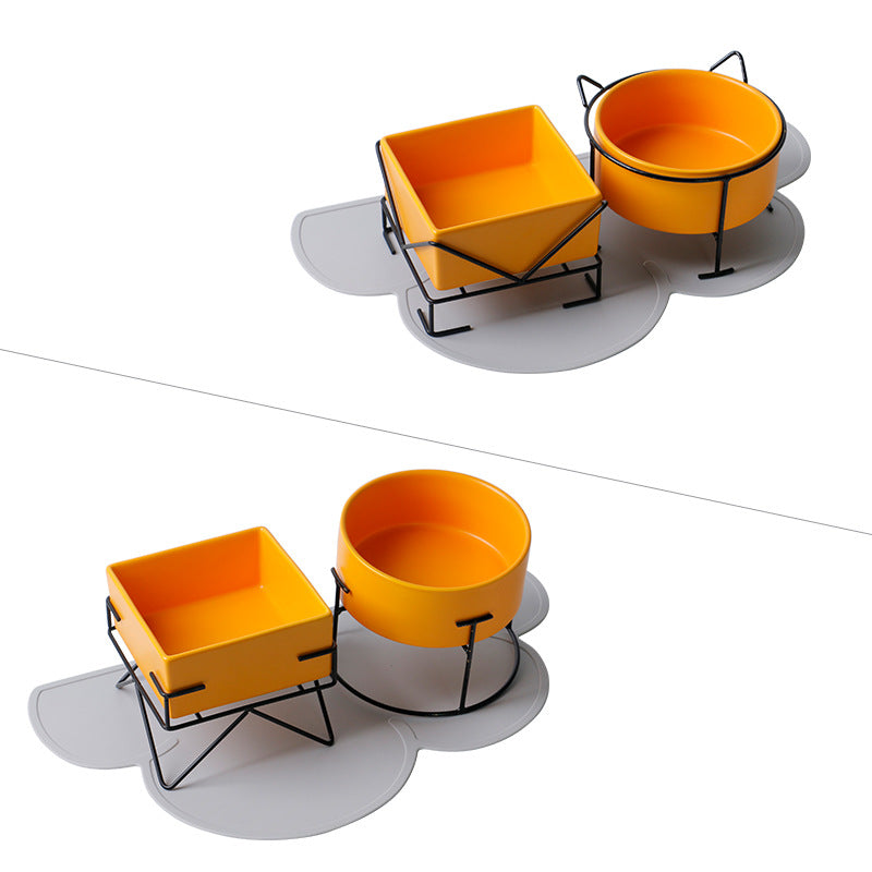 Color: Yellow, style: C - Protect the cervical spine pet bowl