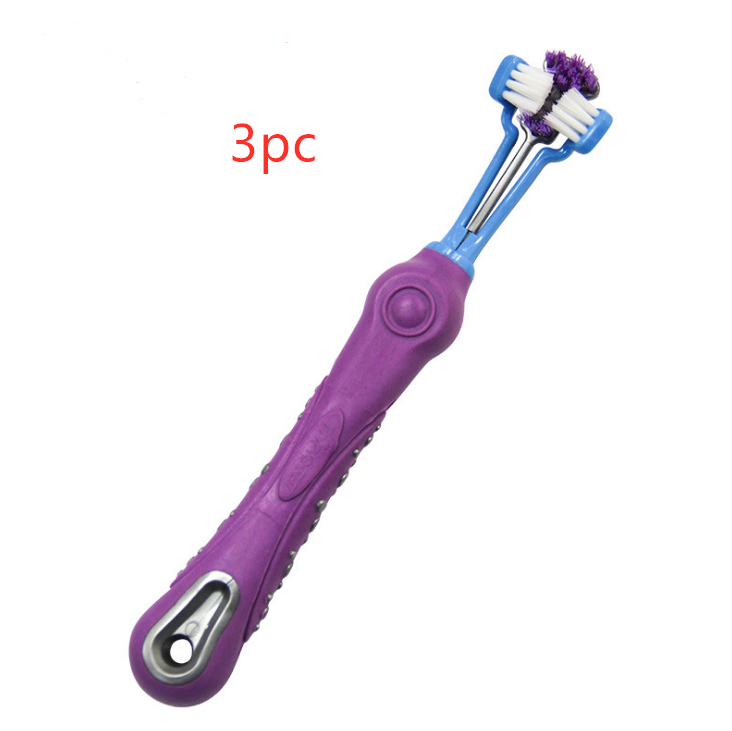 Item number: Violet3PC - Three Sided Pet Toothbrush Dog Brush Bad Breath Tartar Teeth Care