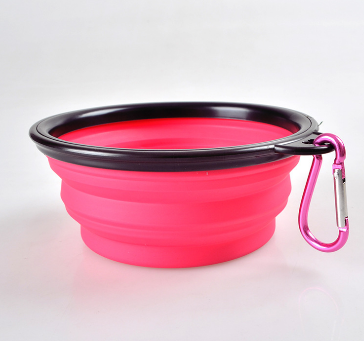 Color: Pink L - Folded Silicone Pet Dog Bowl