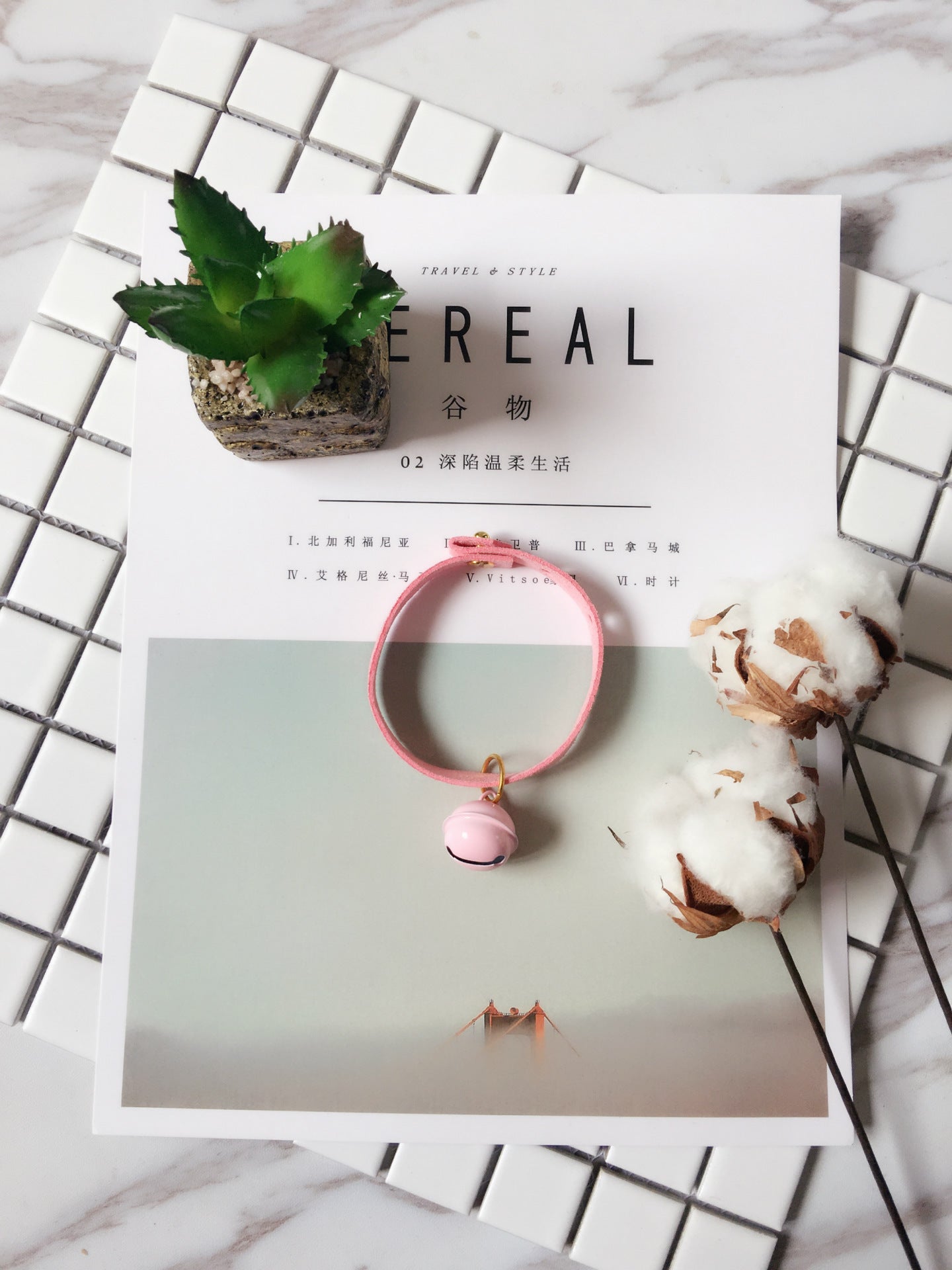 Color: Pink, Size: M - Candy-colored necklace pet bell