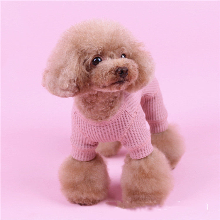 Color: Pink, Size: XXS - Pet clothes cotton waffle color buttons