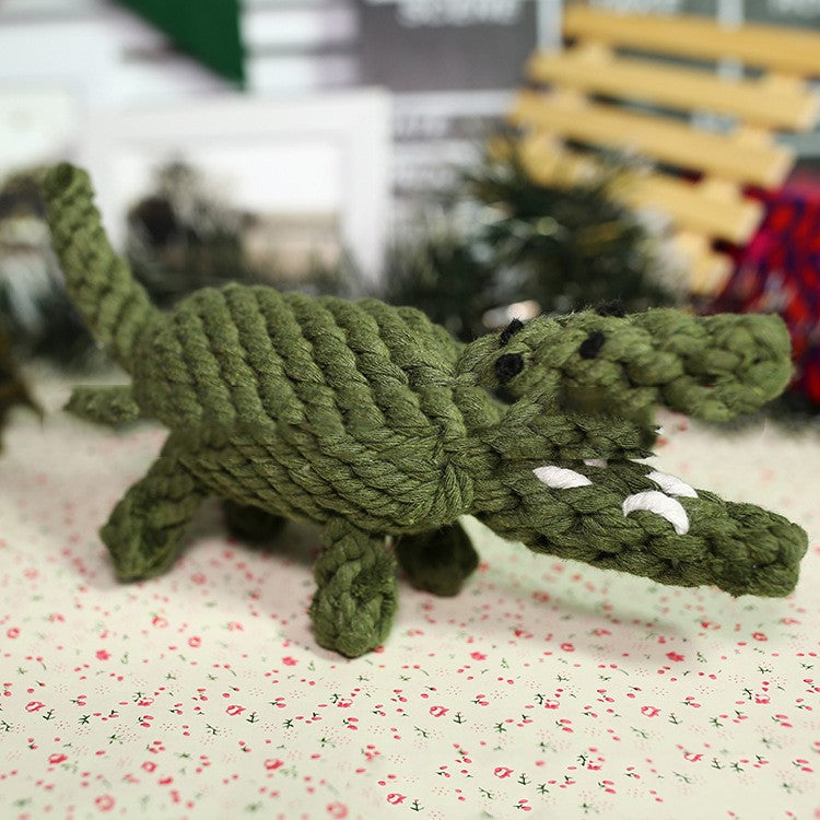 Color: Green crocodile - Simulation woven animal cotton rope chewing teeth dog toy