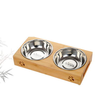 Style: 2Stainless Steel, Size: S - The pet dog bowl bowl bowl bowl three bowl of single double bamboo ceramic bowl hutchdog pet dog bowl stainless steel table