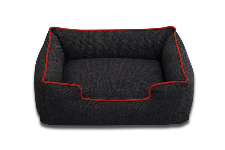 Color: gules, Specifications: L - Candy-colored thin bones square denim nest medium and small dog pet kennel