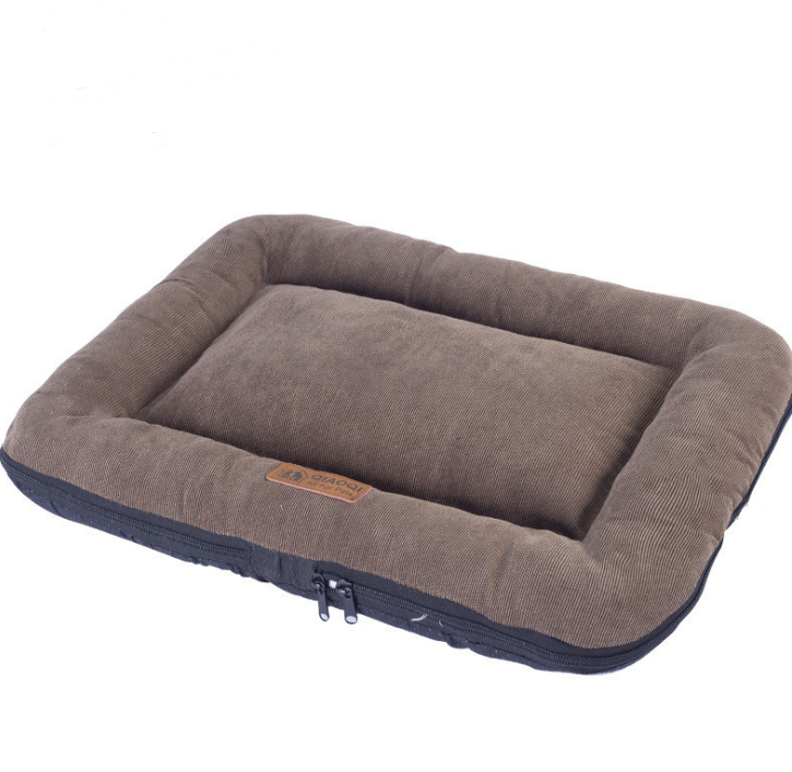 Color: Brown, Size: L - Cotton pad removable and washable sleeping pet floor mat