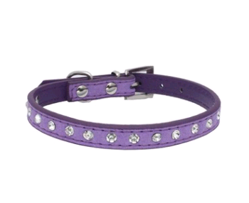 Color: Purple, Size: XS 30x1.0CM - Diamond-studded pet collar shiny row of diamond rhinestone dog ring microfiber soft and comfortable collar dog supplies