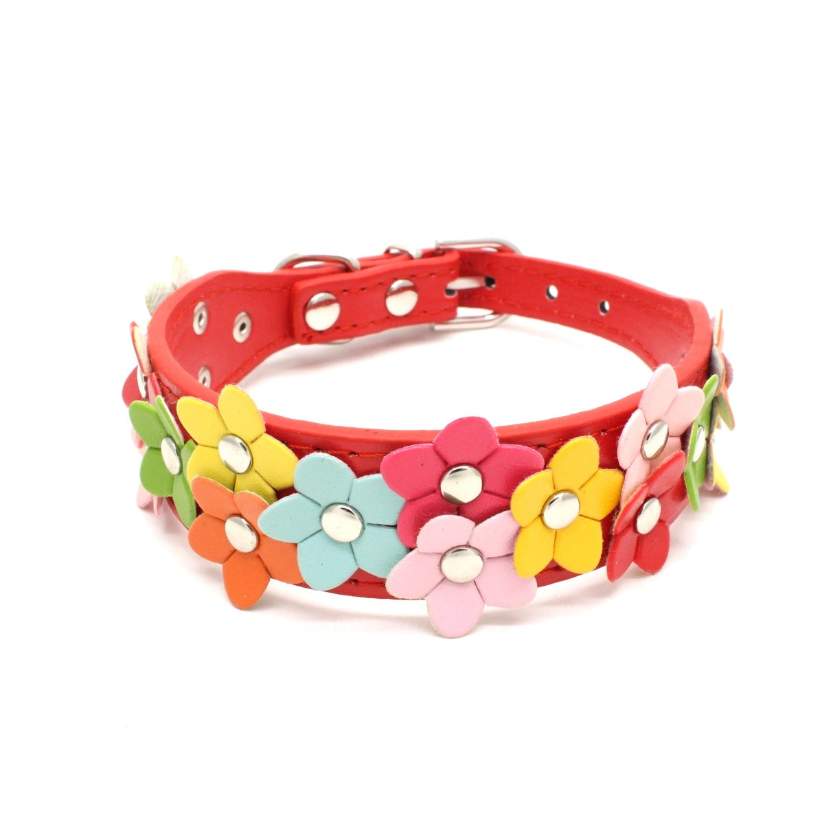 Color: Navy Blue, Size: M - Colorful double row flower pet collar
