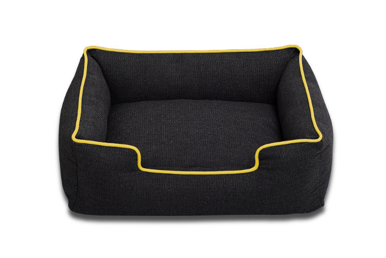 Color: yellow, Specifications: S - Candy-colored thin bones square denim nest medium and small dog pet kennel