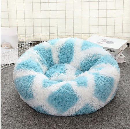Color: Blue, Size: 80cm - Soft Thick Cutton Plush Round Pet Bed