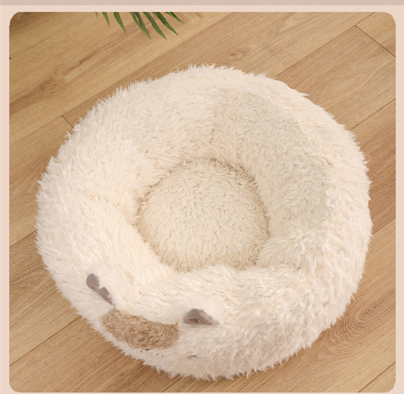 Color: Beige, style: Nest - Alpaca Pet Bed Warm Plush Cat Dog Bed