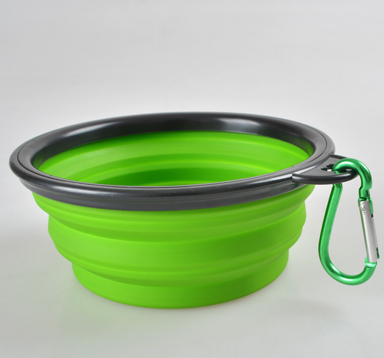 Color: Green - Folded Silicone Pet Dog Bowl