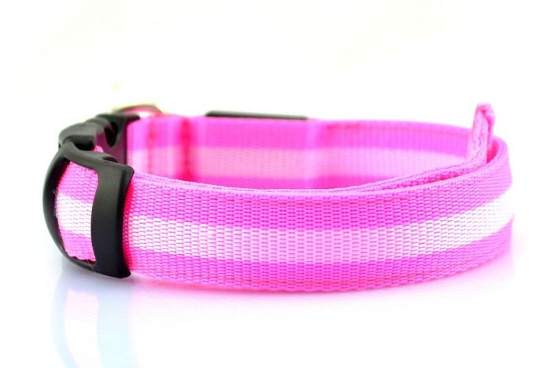 Color: Pink, Size: XL-1, style:  - Manufacturer's spot 2.5cm stripe fiber LED luminous pet collar dog ring 6 color 3 size