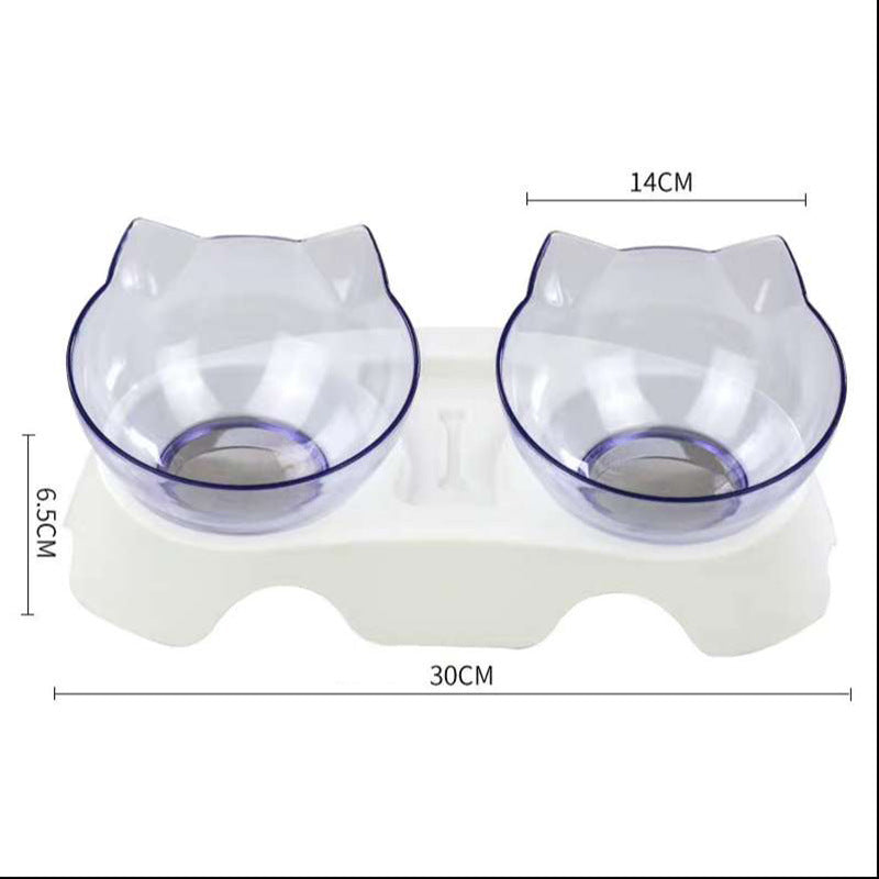 style: Two clear white - Cat Double Bowl Cat Food Bowl Protects Cervical Vertebra