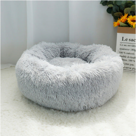 Color: Grey, Size: 70cm - Round pet nest mat cat nest kennel