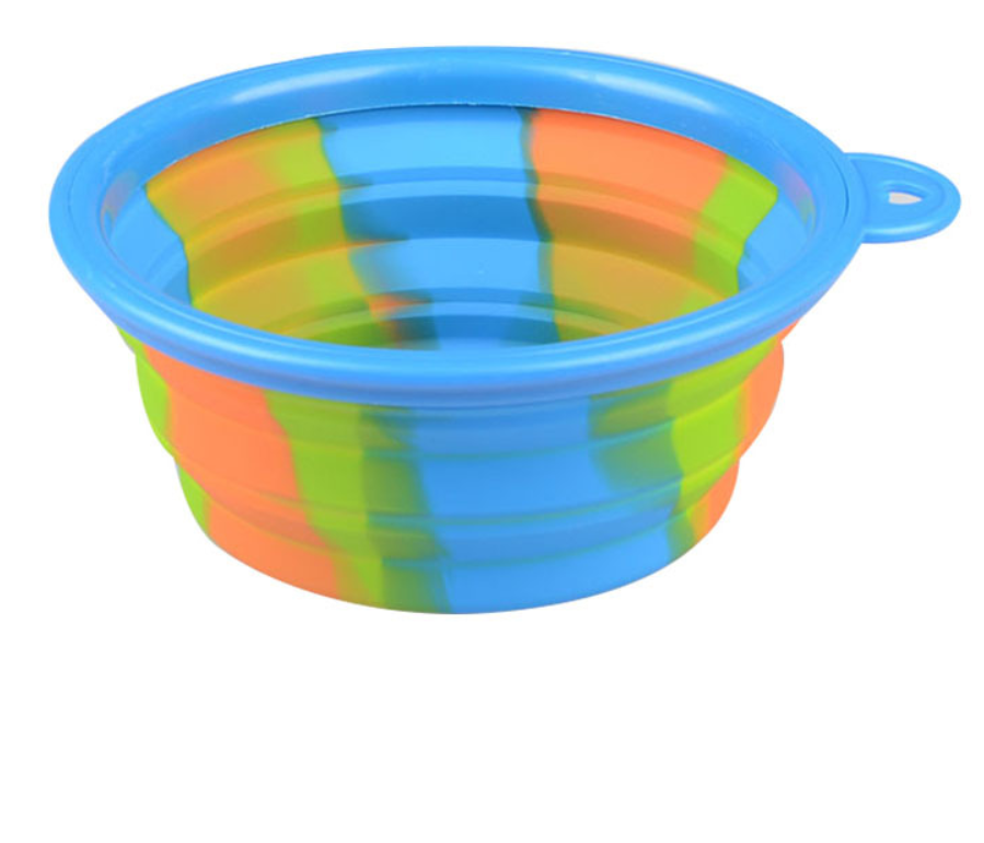 Color: Blue - Camouflage silicone bowl foldable portable out pet supplies dog food bowl