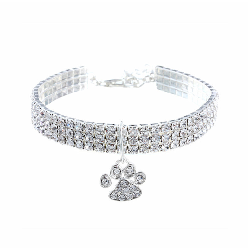 Color: White, Size: M - Diamond Mixed Color Stretch Cat And Dog Necklace Jewelry