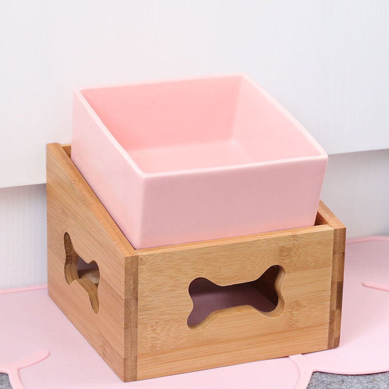Color: Pink - Tall stand anti-tipping large ceramic pet bowl