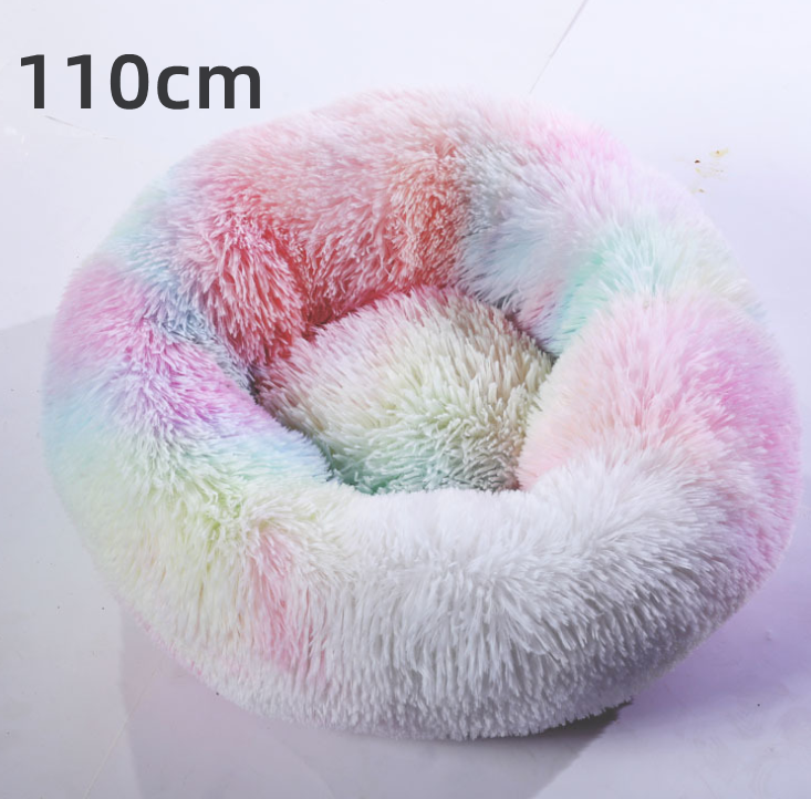 Color: Rainbow - Cotton Pet Bed Winter Warm Sleeping Bed For Dogs Kennel Dog Round Cat Long Plush Puppy Cushion Mat Portable Cat Supplies
