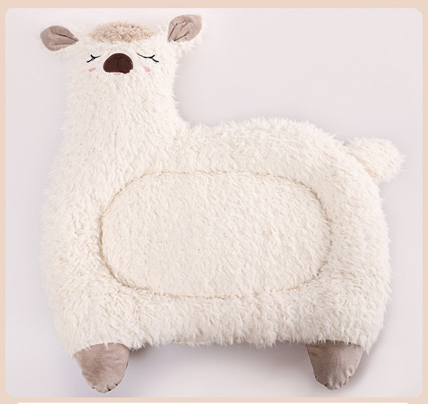 Color: Beige, style: Mat - Alpaca Pet Bed Warm Plush Cat Dog Bed