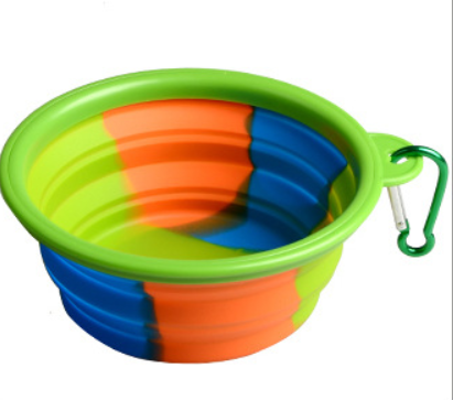 Color: Green buckle - Camouflage silicone bowl foldable portable out pet supplies dog food bowl