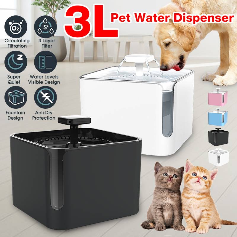 Color: Pink, Size: EU Ordinary - 3L USB Automatic Pet Cat Dog Feeder Drinking Fountain Cats Water Fountain 360? Circulating Filtration Water Dispenser Pond