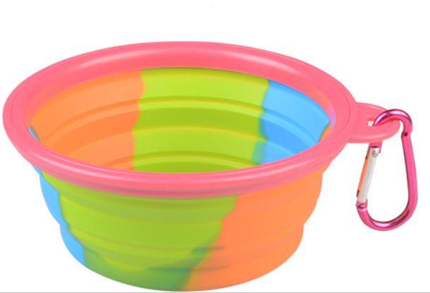 Color: Pink buckle - Camouflage silicone bowl foldable portable out pet supplies dog food bowl