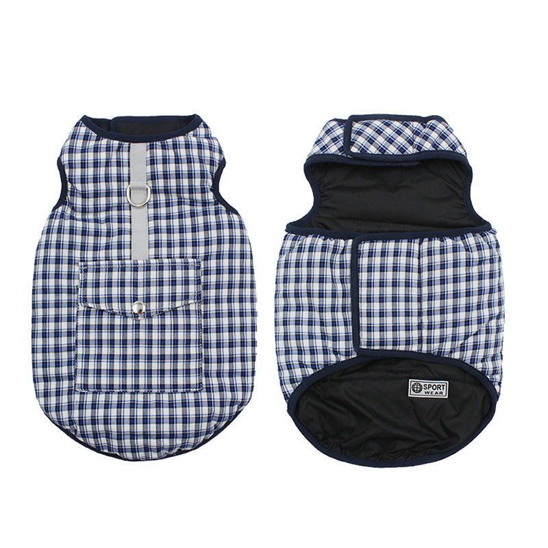 Color: Blue grid, Size: XL - Windproof and waterproof pet clothes