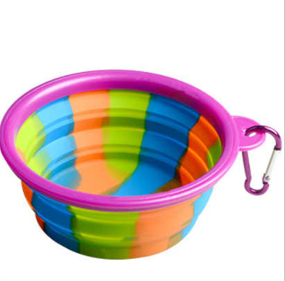 Color: Purple  buckle - Camouflage silicone bowl foldable portable out pet supplies dog food bowl