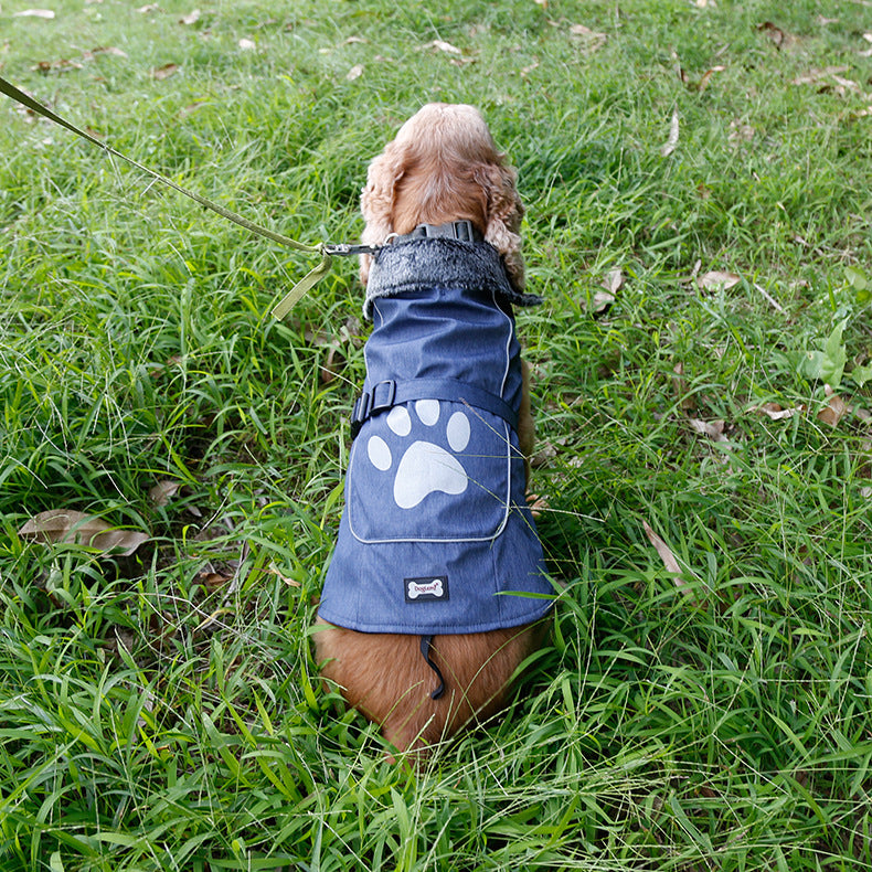 Color: Blue, Size: M - Big dog waterproof and warm vest
