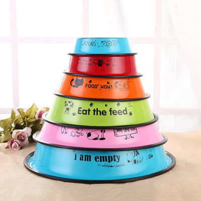 Color: Green, Size: 30cm - Stainless steel dog bowl, color printing dog bowl,bowl anti skid pet feeding basin feeding device, 6 size pet supplies