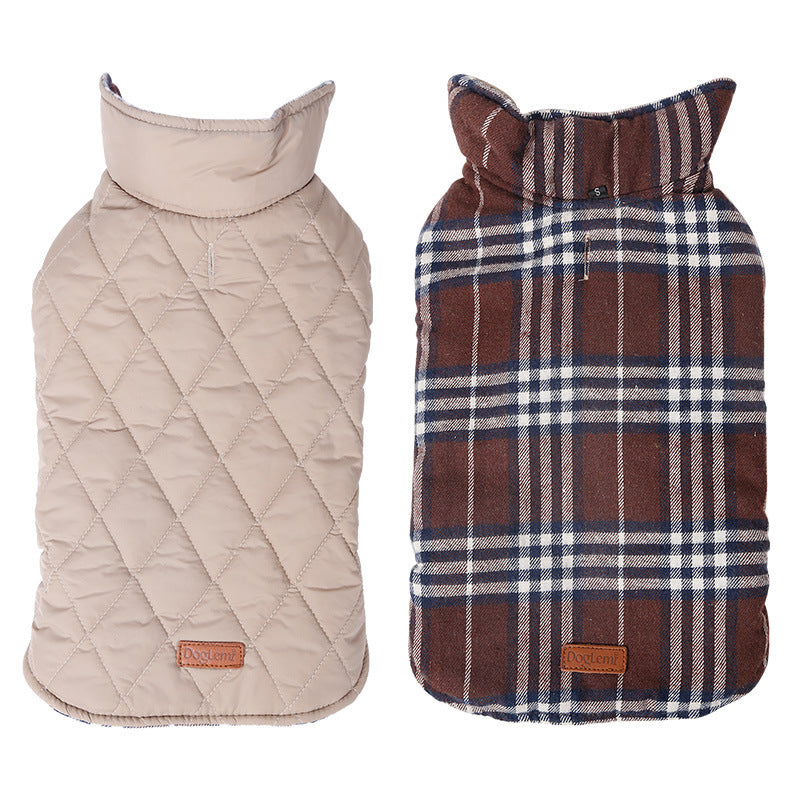 Color: Brown, Size: M - Factory direct waterproof reversable lattice pet dog suit jacket pet dog clothes spot