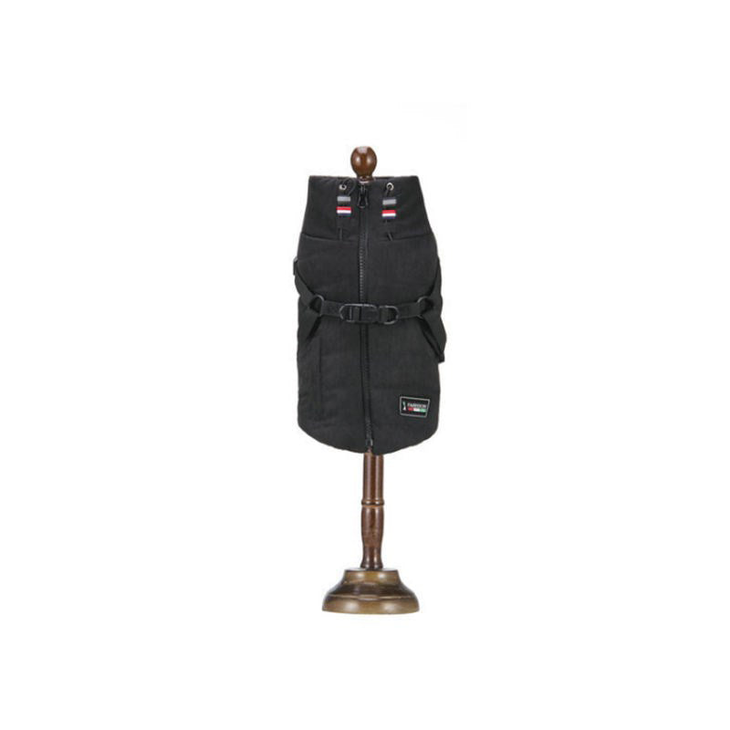 Color: Black, Size: L - Small dog stand collar vest chest back warm traction dog clothing