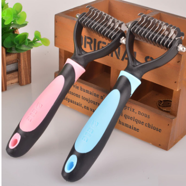 Color: Blue, Size: 9.5x17.5cm - Stainless Double-sided Pet Brush Hair Removal Comb Grooming Dematting Dog Grooming Shedding Tools