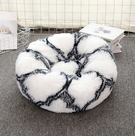 Color: Black white, Size: 60cm - Soft Thick Cutton Plush Round Pet Bed