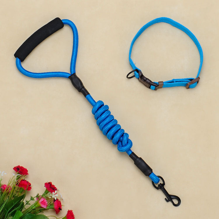 Color: Blue, Style: Collar-L, Size:  - Pet supplies foam handle chest strap traction rope set