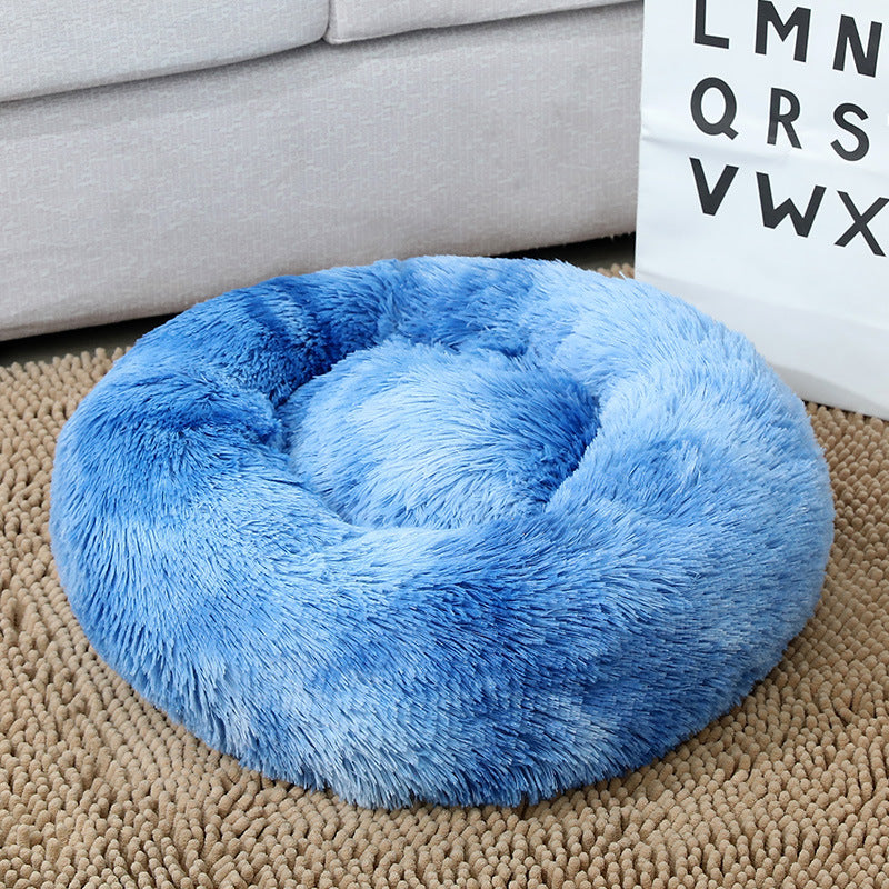 Color: Tie dye royal blue, Size: 70cm - Soft Thick Cutton Plush Round Pet Bed