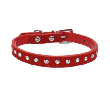 Color: Red, Size: S 37x1.5CM - Diamond-studded pet collar shiny row of diamond rhinestone dog ring microfiber soft and comfortable collar dog supplies
