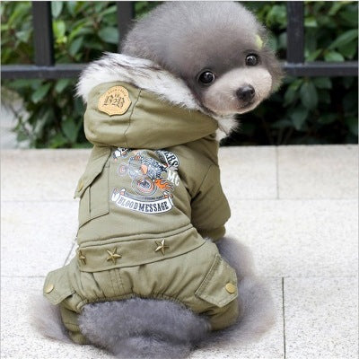 Pet dog clothes dog clothing direct wholesale explosions foreign trade autumn and winter machine rider four-legged cotton coat