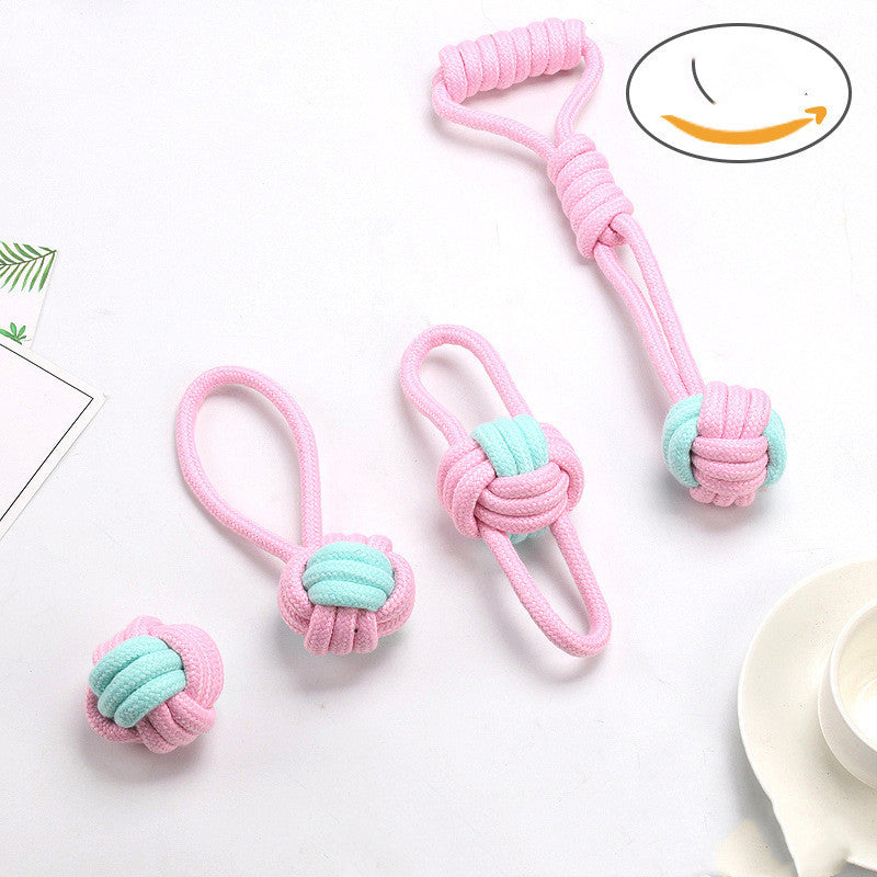 style: 02Blue pink - Bite-resistant Cotton Rope Molar Teeth Cleaning Rope Knotting Cat And Dog Toy Set