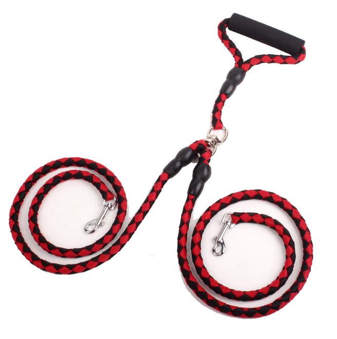 Color: Red - Double-Ended Traction Rope For Walking The Dog Hand-Double-Ended Traction Rope One Plus Two Leash Collar Pet Supplies Dog Collar