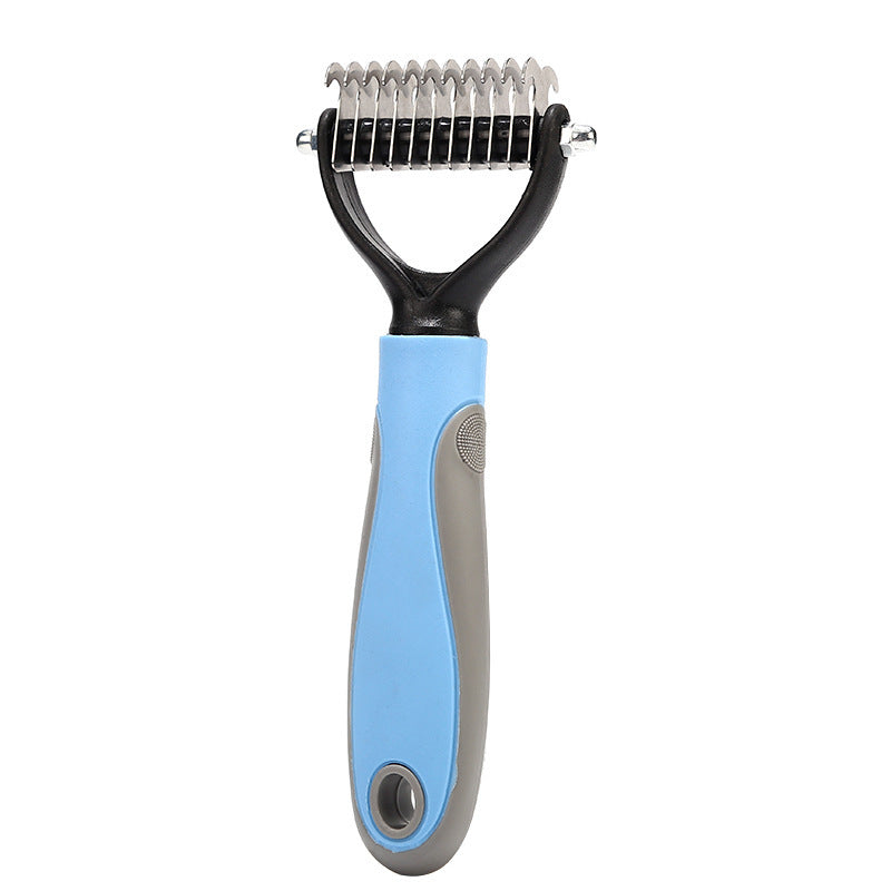 Color: Blue, Size: 9.5x17.5cm - Stainless Double-sided Pet Brush Hair Removal Comb Grooming Dematting Dog Grooming Shedding Tools