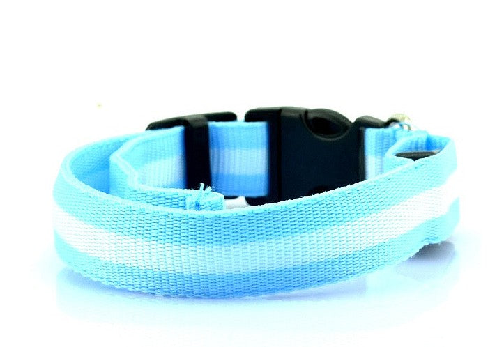 Color: Blue, Size: L-1, style:  - Manufacturer's spot 2.5cm stripe fiber LED luminous pet collar dog ring 6 color 3 size